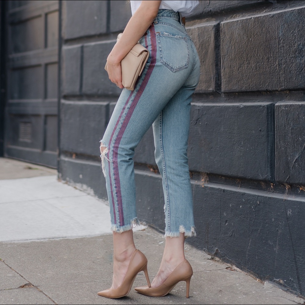 💋👖Sexy Celebrity Jeans High Rise, Straight Leg, Pin Striped Distressed Jeans